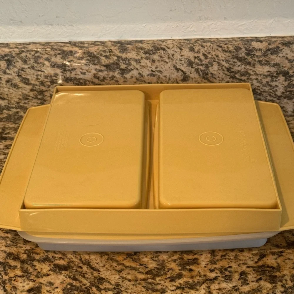 Vintage TUPPERWARE Harvest Gold Deviled Egg Container Tray Keeper Lid Yellow